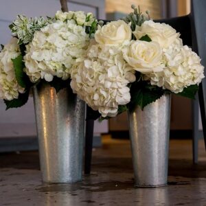 galvanized silver metal bucket