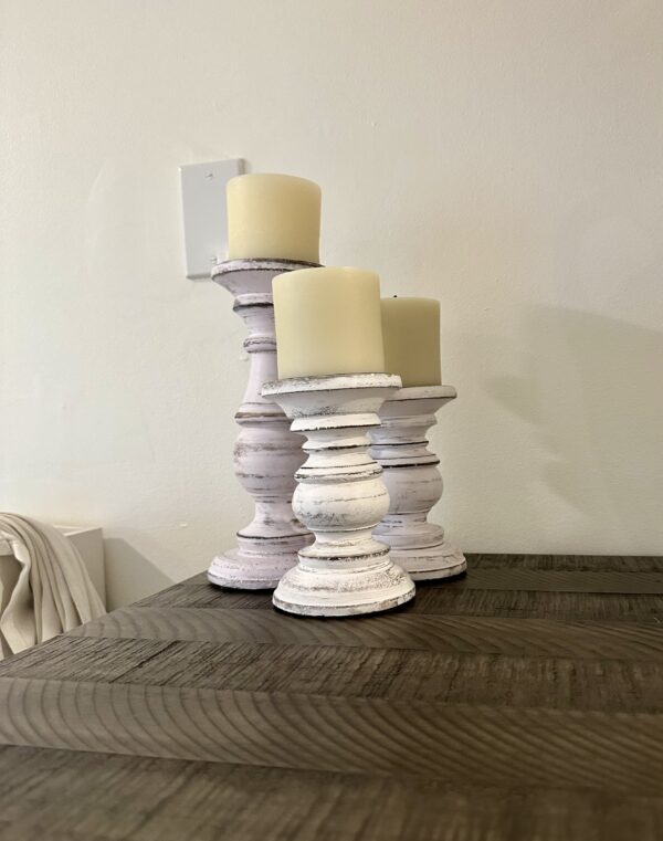 distressed white wood candleholders