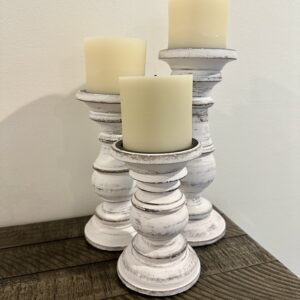 distressed white wood candleholders