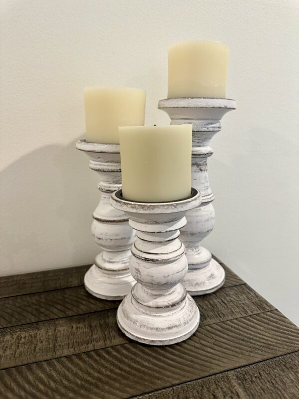 distressed white wood candleholders