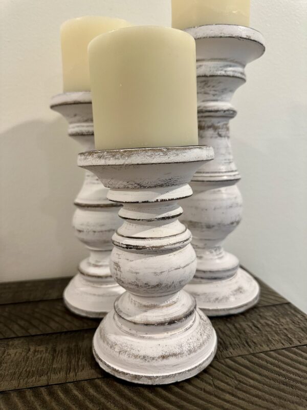 distressed white wood candleholders