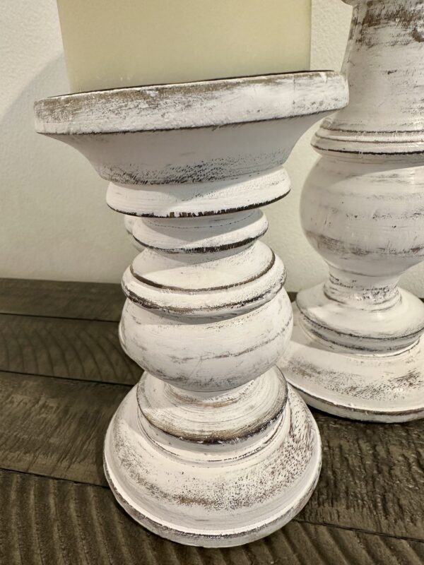 distressed white wood candleholders