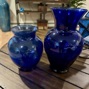 blue glass flower vase