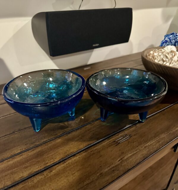 blue glass round bowl