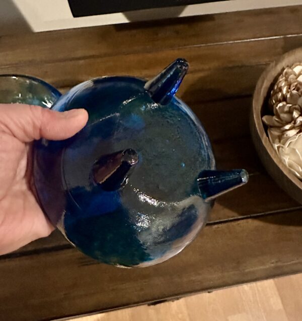 blue glass round bowl