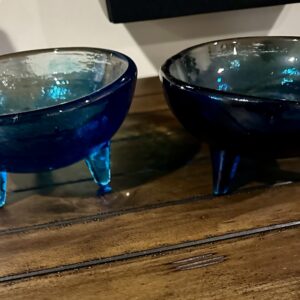 blue glass round bowl