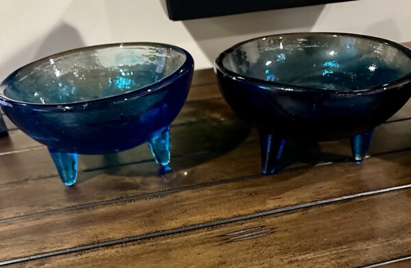 blue glass round bowl
